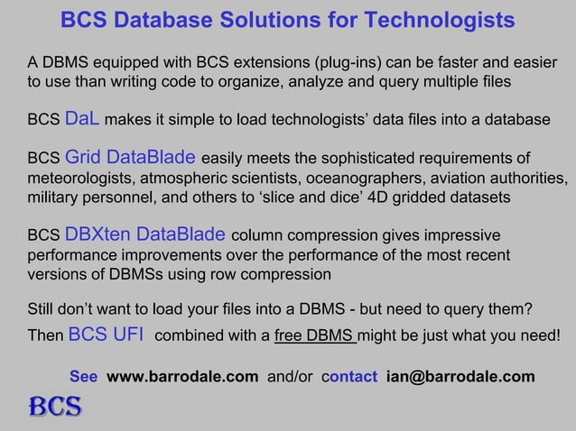 Presentation on BCS Database Products January 2011 | PPT