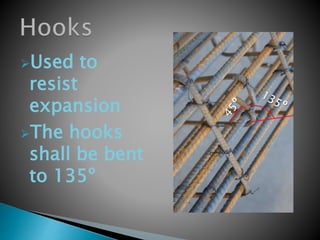 Used to
resist
expansion
The hooks
shall be bent
to 135º
 