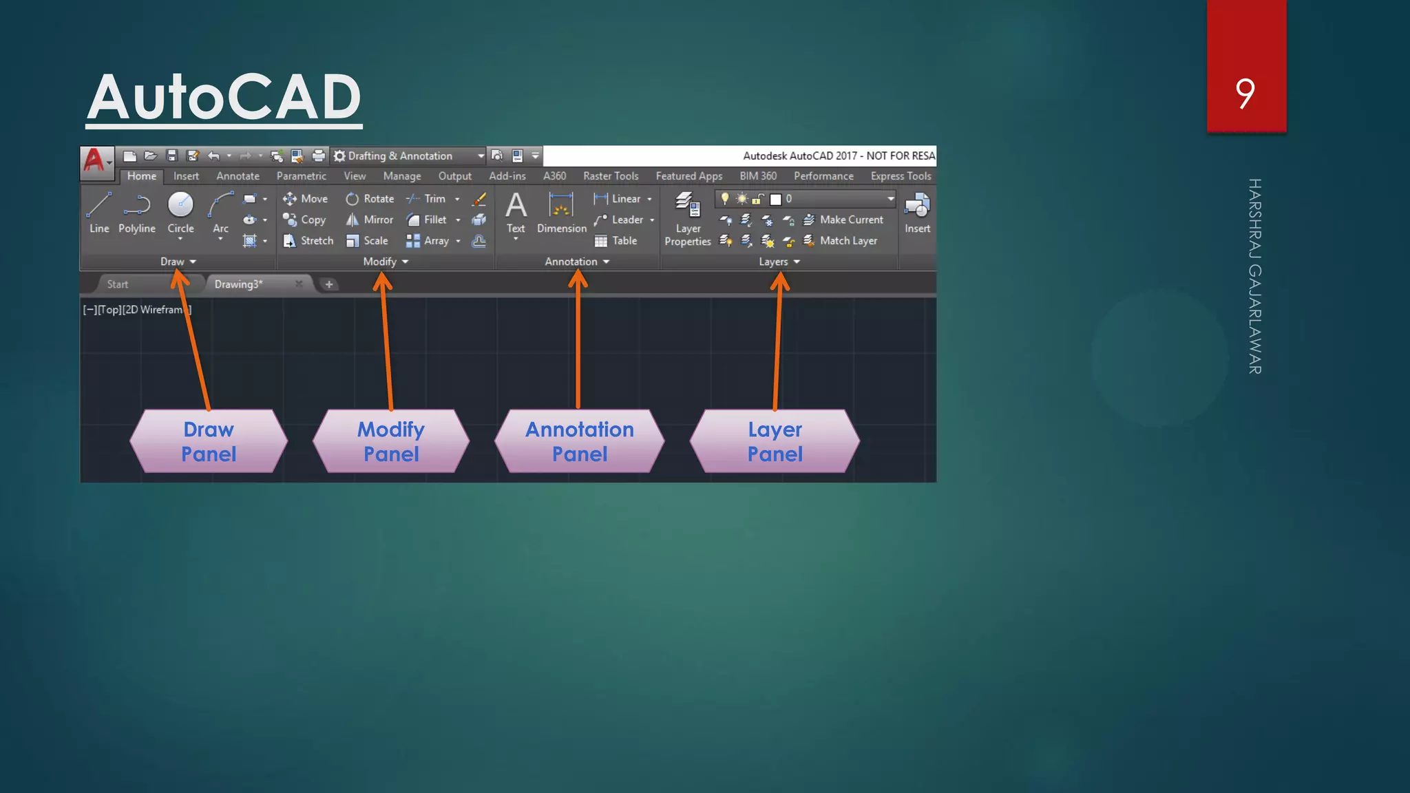 AutoCAD
Draw
Panel
Annotation
Panel
Modify
Panel
Layer
Panel
9
 