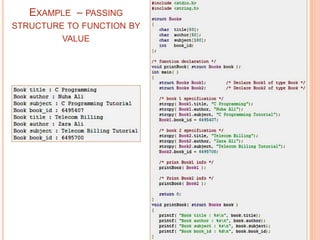 EXAMPLE – PASSING
STRUCTURE TO FUNCTION BY
VALUE
 
