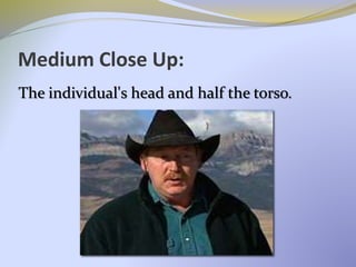 Medium Close Up:
The individual's head and half the torso.
 