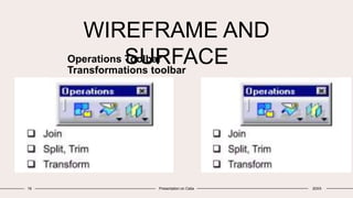 WIREFRAME AND
SURFACE
Operations Toolbar
Transformations toolbar
16 Presentation on Catia 20XX
 