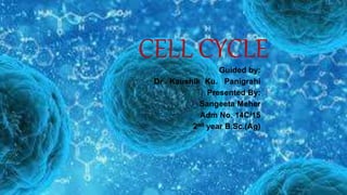 CELL CYCLEGuided by:
Dr . Kaushik Ku. Panigrahi
Presented By:
Sangeeta Meher
Adm No. 14C/15
2nd year B.Sc.(Ag)
 