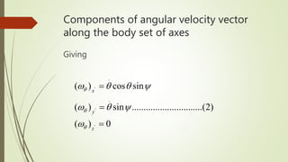 Components of angular velocity vector
along the body set of axes
Giving
0)(
)2(..............................sin)(
sincos)(
'
'
'
.
.



z
y
x






 