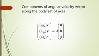 Components of angular velocity vector
along the body set of axes





















.
'
'
'
0
0
)(
)(
)(






A
z
y
x
 
