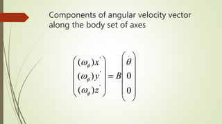 Components of angular velocity vector
along the body set of axes























0
0
)(
)(
)(
.
'
'
'







B
z
y
x
 