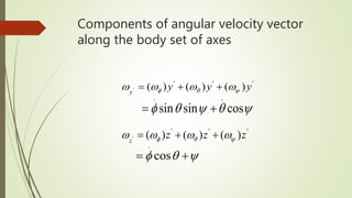Components of angular velocity vector
along the body set of axes
'''
)()()(' yyyy   
 cossinsin
..

  cos
.
'''
)()()(' zzzz   
 