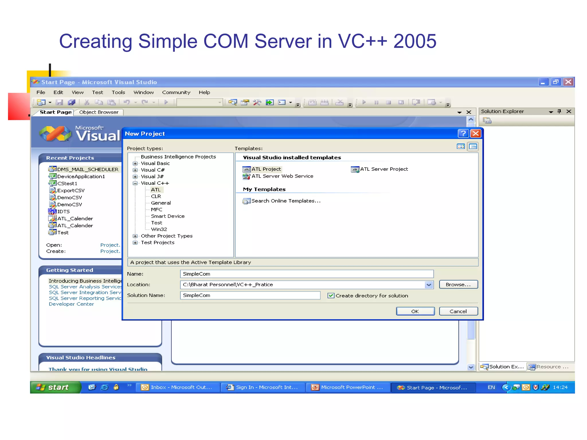 Creating Simple COM Server in VC++ 2005
 