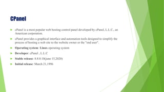 Presentation on control panel in web hosting | PPTX