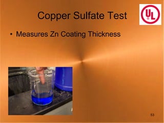Copper Sulfate Test
• Measures Zn Coating Thickness




                                  53
 