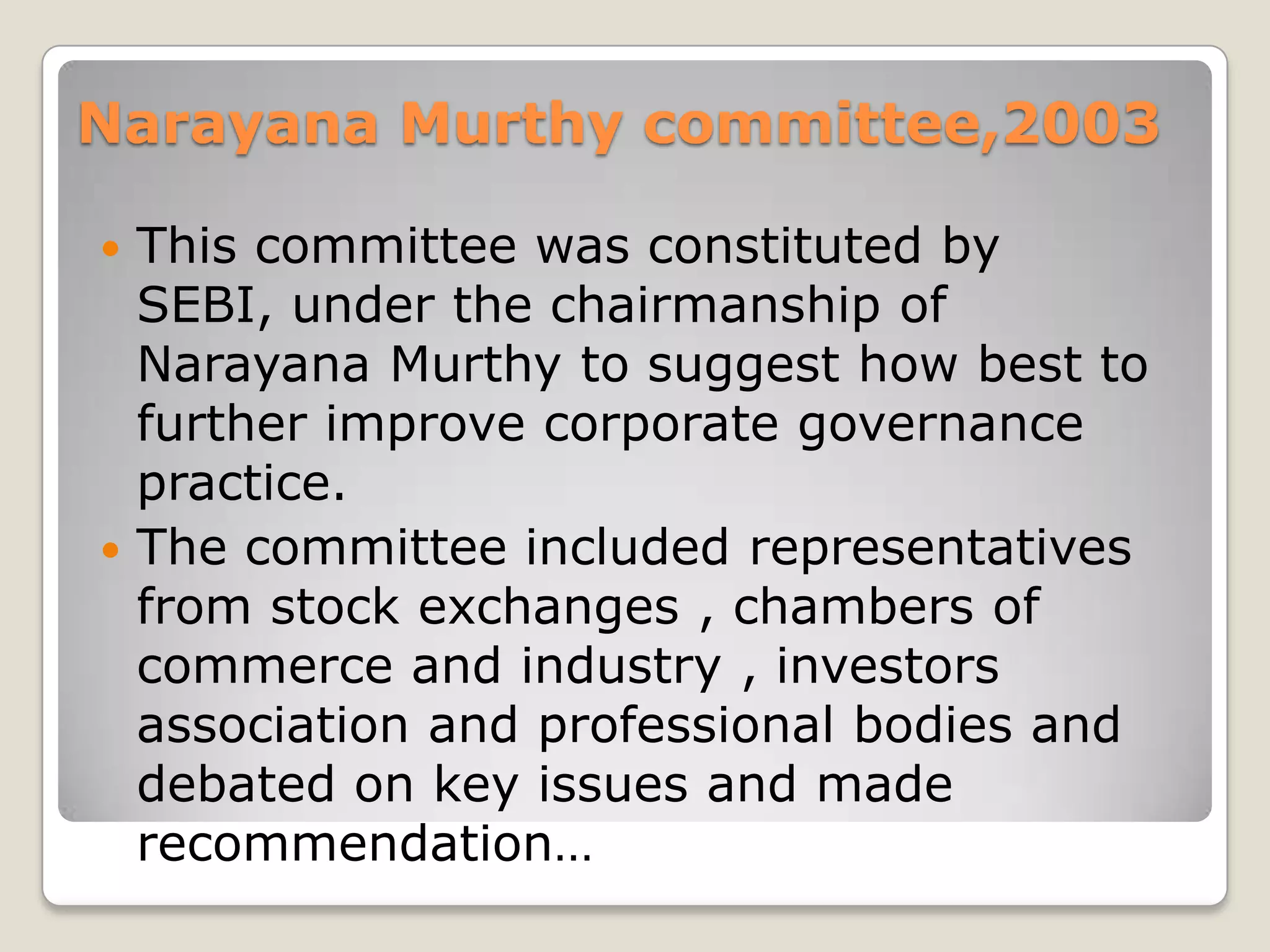 Regulatory and Voluntary Actions	According to OECD 1998, good corporate governance can best be achieve through a combination of regulatory and voluntary private action. On regulatory side they should focus on:Fairness