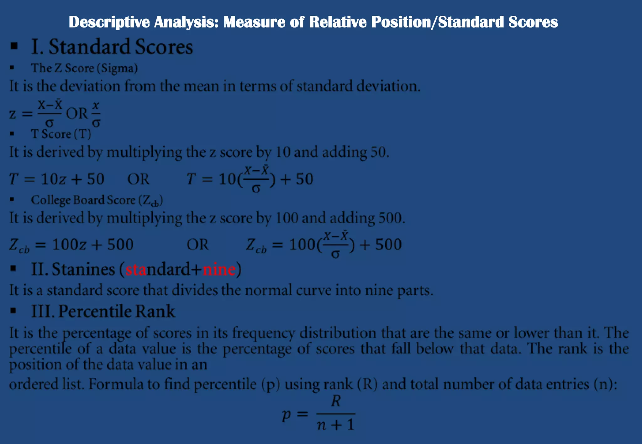 Descriptive Analysis: Measure of Relative Position/Standard Scores

 