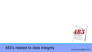 pharmauptoday@gmail.com
483’s related to data integrity
 