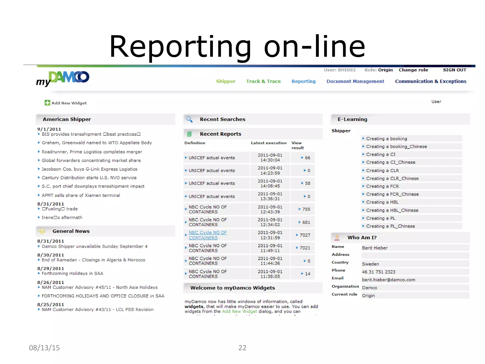 Reporting on-line
2208/13/15
 