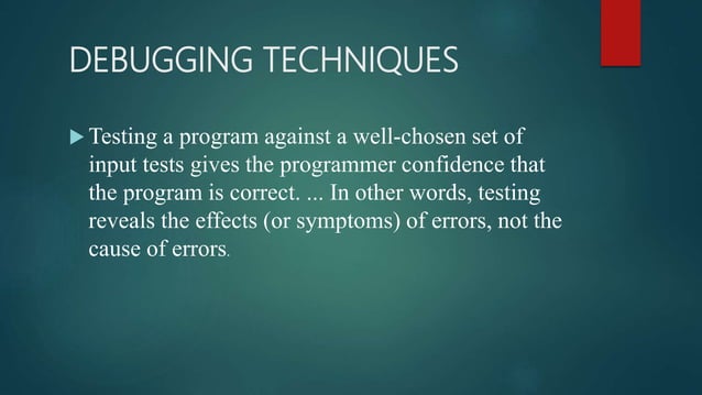 Presentation on debugging | PPTX | Programming Languages | Computing