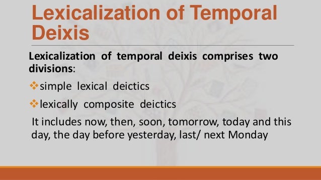 thesis on deixis An essay or paper on understanding deictic espression deixis deals with the words and expressions whose reference relies entirely on the circumstances of the utterance for that reason these special expressions and their meaning in discourse can only be understood in light of these circumstances. thesis on deixis An essay or paper on understanding deictic espression deixis deals with the words and expressions whose reference relies entirely on the circumstances of the utterance for that reason these special expressions and their meaning in discourse can only be understood in light of these circumstances.