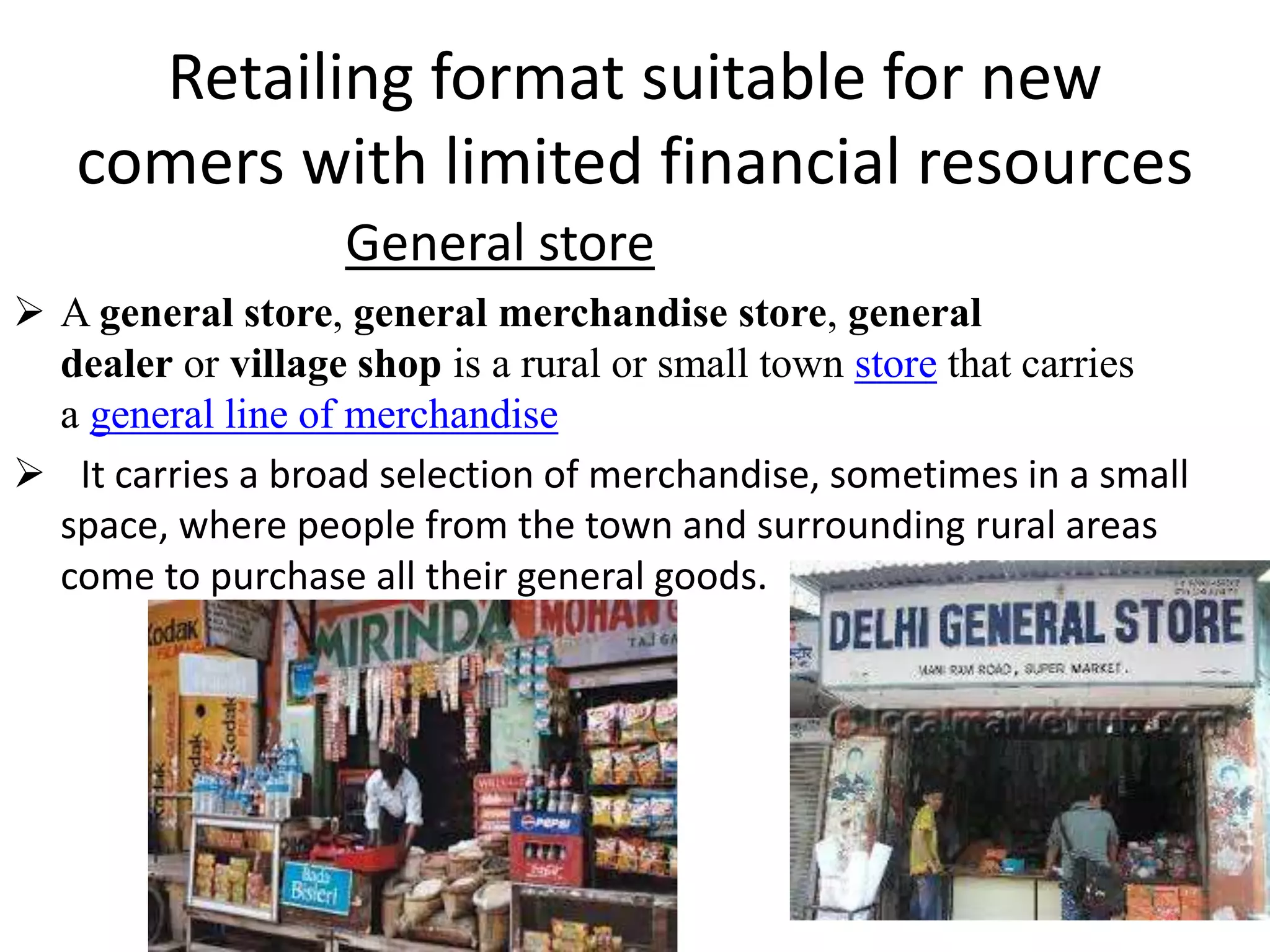 Types of retailing formats for different segments by Mobin Francis PPT