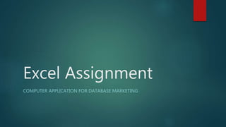Excel Assignment
COMPUTER APPLICATION FOR DATABASE MARKETING
 