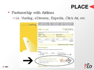 PLACE Partnership with Airlines i.e. Vueling, eDreams, Expedia, Click Air, etc 06.  IMC 