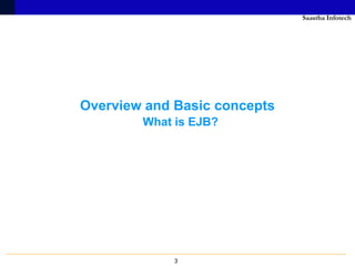 Saastha Infotech




Overview and Basic concepts
        What is EJB?




             3
 