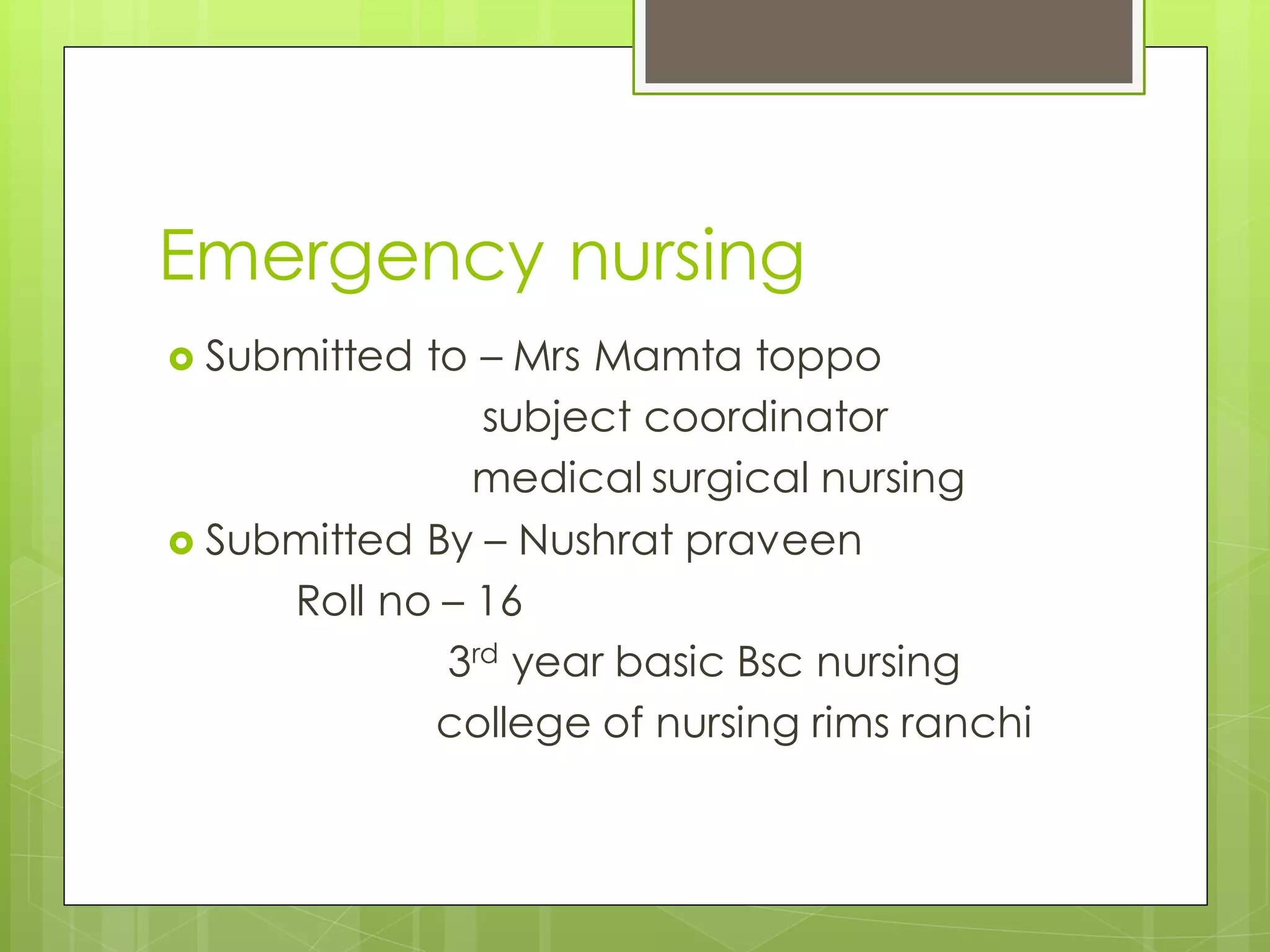 Neuring Rims emergency nursing (management in emergency) ppt | PDF
