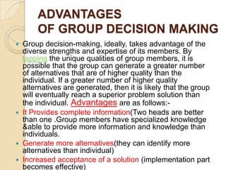 Presentation on  forms of  group decision making  in organizations by prof.manisha Slide 9