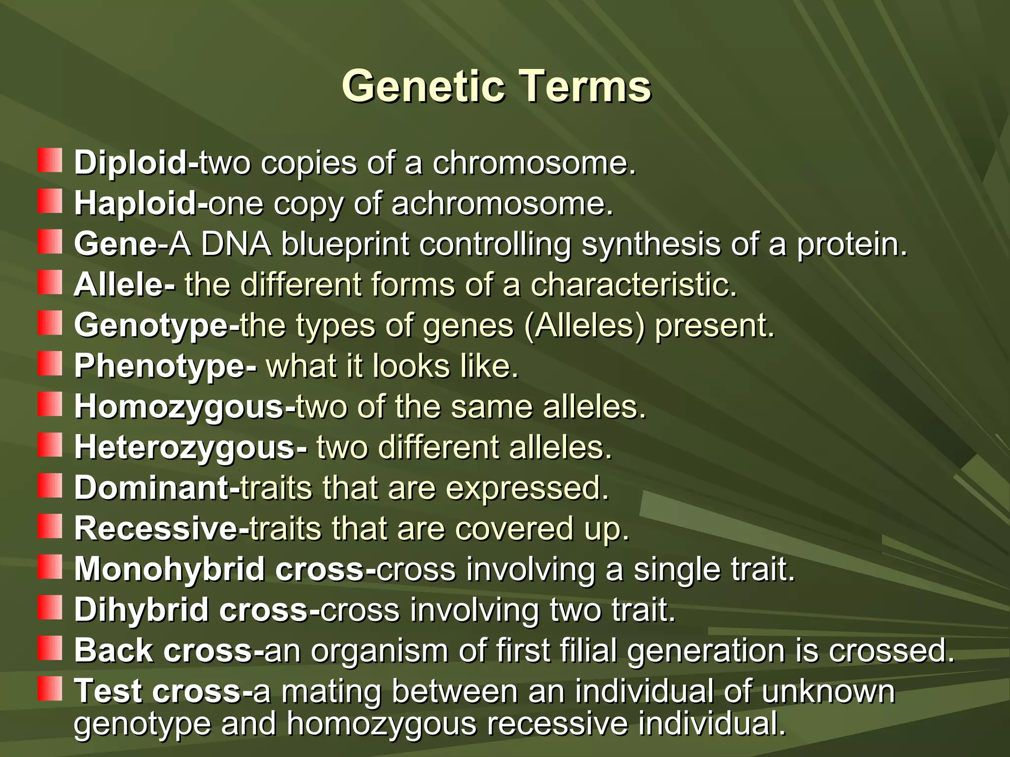 Genetics Terminology Examples Presentation on fundamental genetics | PPT