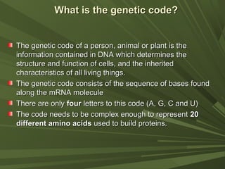 Genetic Code Introduction Picture Presentation on fundamental genetics | PPT
