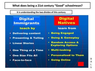 What does being a 21st century “Good” schoolmean?
It is understanding the two divides of this century
B
A
L
S
 