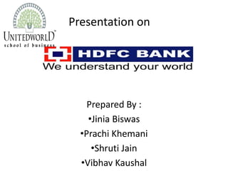 Presentation on
Prepared By :
•Jinia Biswas
•Prachi Khemani
•Shruti Jain
•Vibhav Kaushal
 