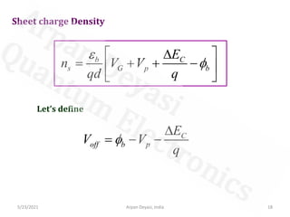 Sheet charge Density
b C
s G p b
E
n V V
qd q


 

= + + −
 
 
Let’s define
C
off b p
E
V V
q


= − −
5/23/2021 18
Arpan Deyasi, India
 