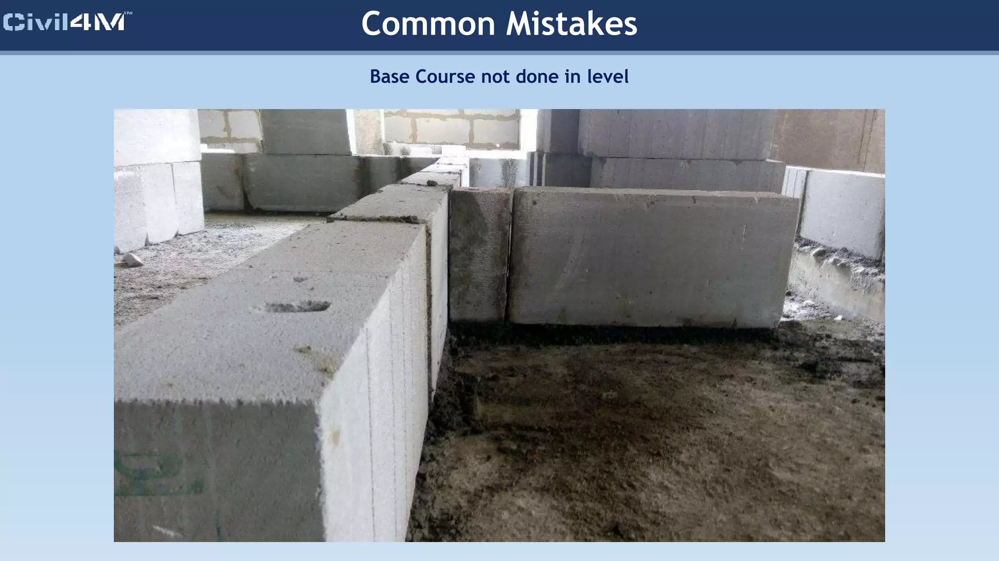 Common Mistakes
Base Course not done in level
 