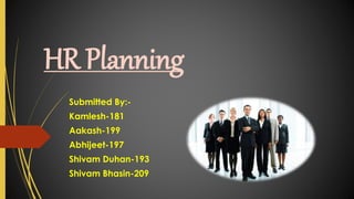 HR Planning
Submitted By:-
Kamlesh-181
Aakash-199
Abhijeet-197
Shivam Duhan-193
Shivam Bhasin-209
 