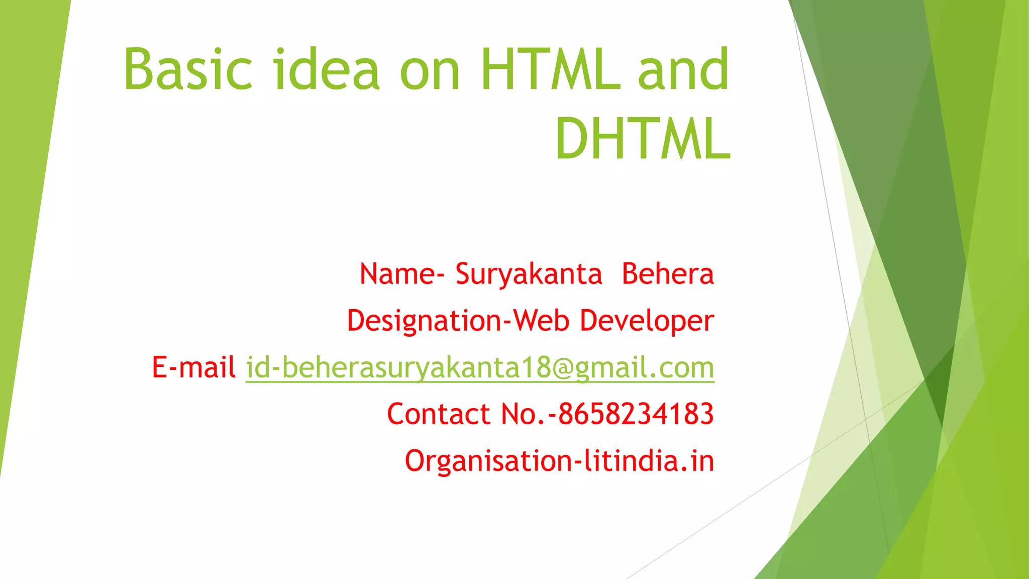 Basic knowledge on html and dhtml | PPT