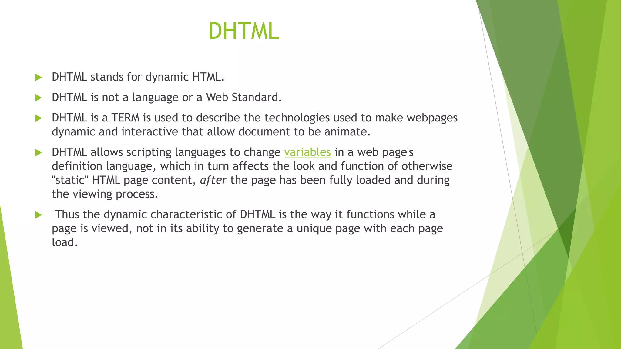 Basic knowledge on html and dhtml | PPT
