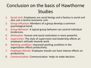 conclusion of hawthorne studies