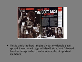 This is similar to how I might lay out my double page spread. I want one image which will stand out followed by other images which can be seen as less important elements. 