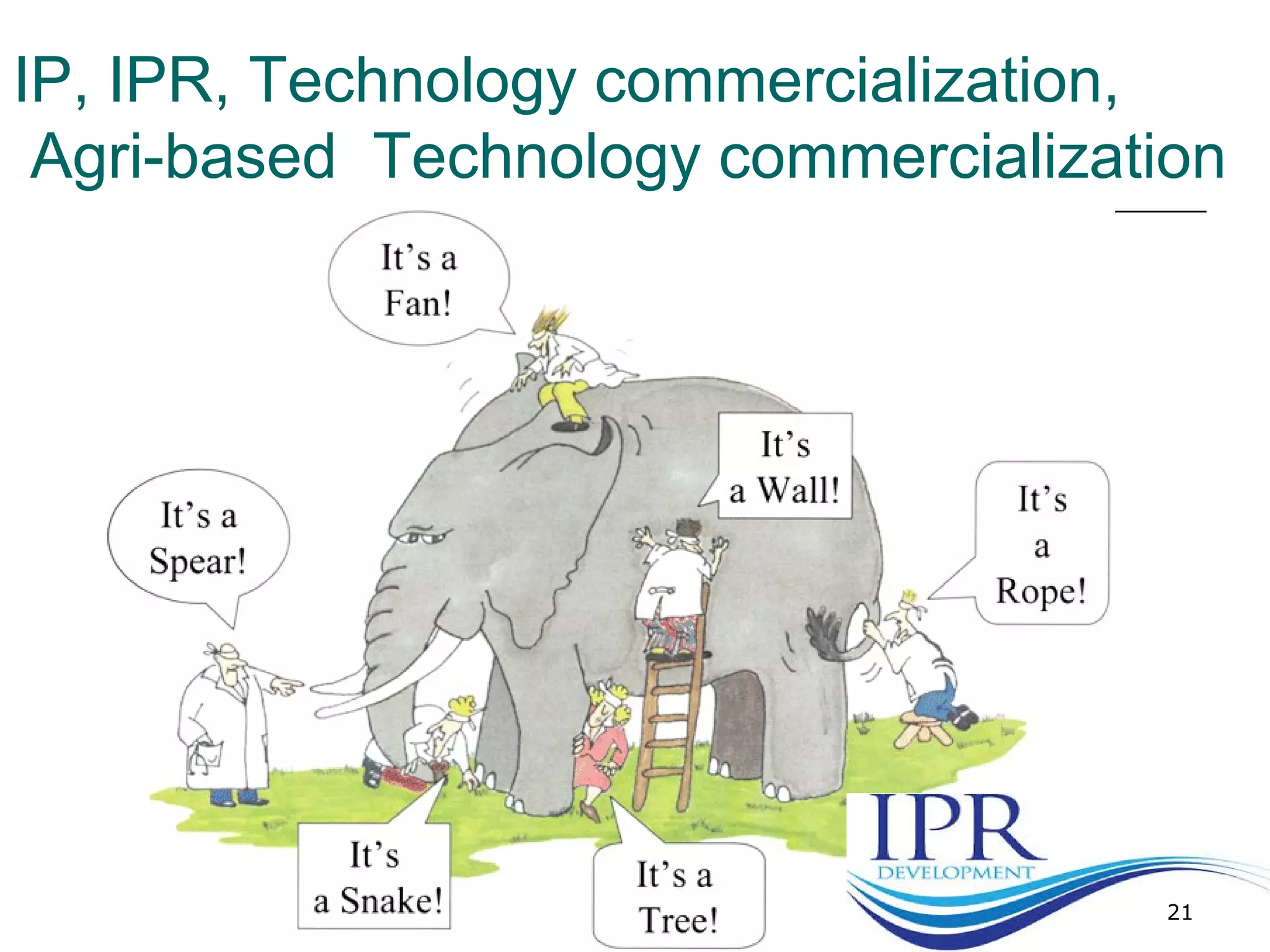 IP, IPR, Technology commercialization,
Agri-based Technology commercialization
21
 
