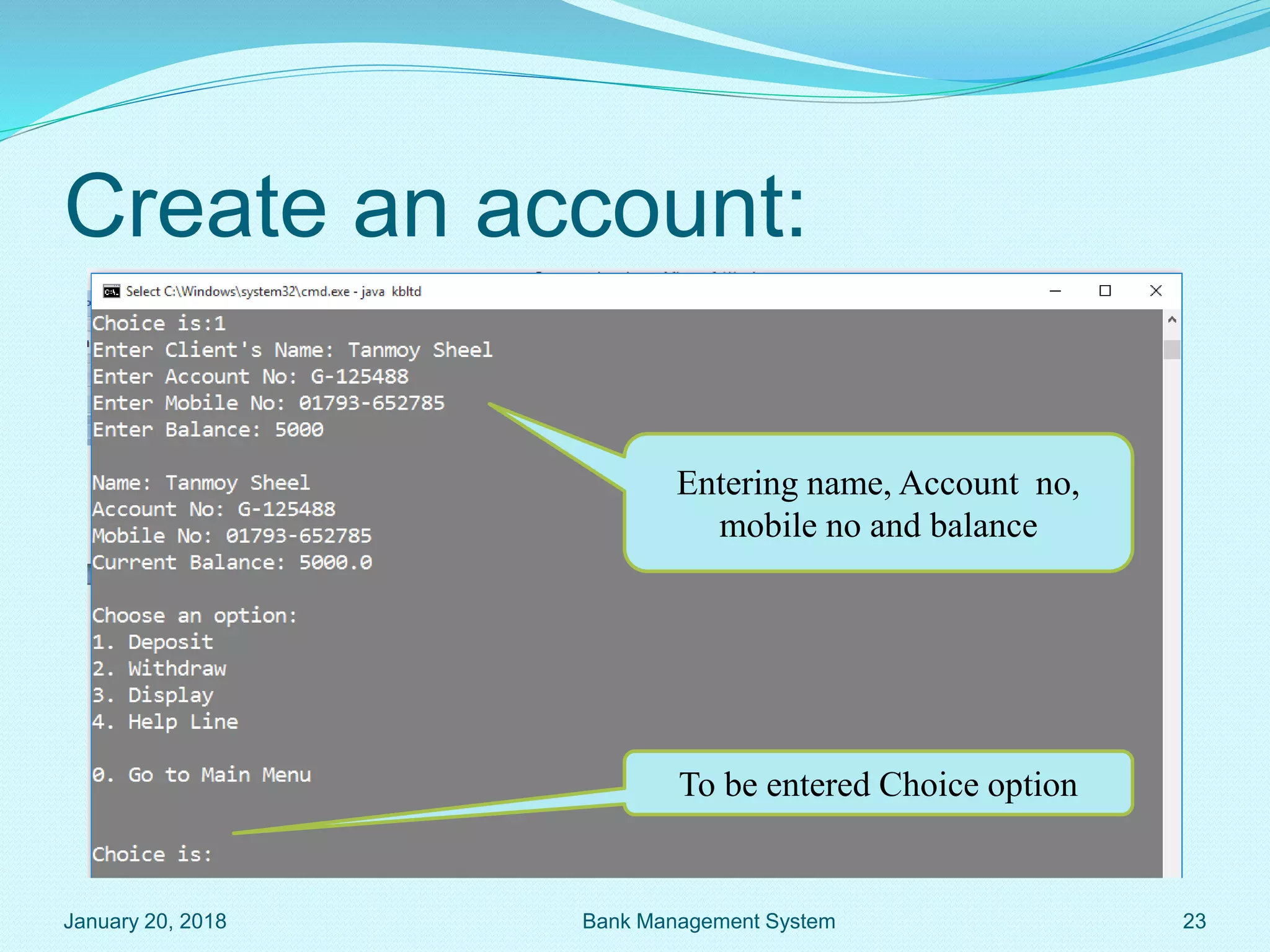 Presentation on java project (bank management system) | PPTX