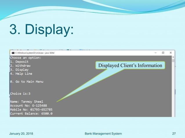 Presentation on java project (bank management system) | PPTX
