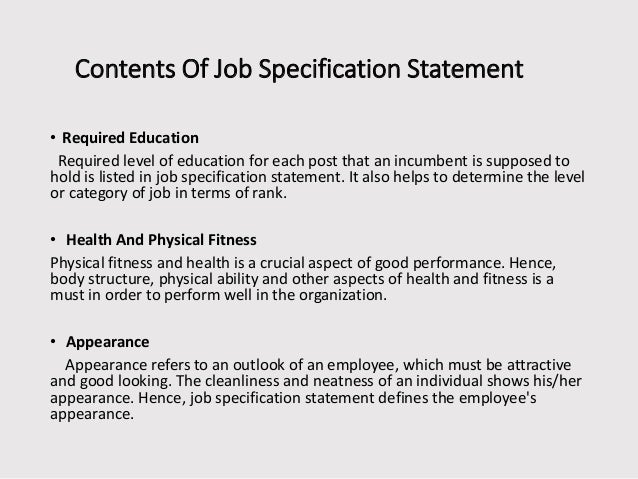 Presentation on job specification