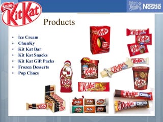 Products
• Ice Cream
• ChunKy
• Kit Kat Bar
• Kit Kat Snacks
• Kit Kat Gift Packs
• Frozen Desserts
• Pop Chocs