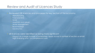 Key Findings of Study 
• Licensing is recognised as essential by business but the burden of many licences is 
unnecessaril...