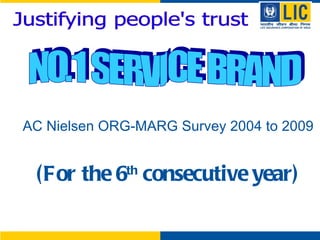 Justifying people's trust AC Nielsen ORG-MARG Survey 2004 to 2009 (For the 6 th  consecutive year) NO.1 SERVICE BRAND 