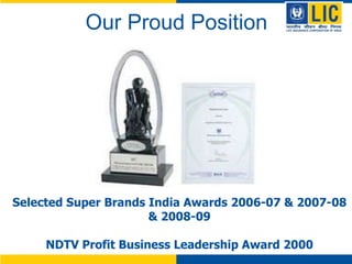 Our Proud Position Selected Super Brands India Awards 2006-07 & 2007-08 & 2008-09 NDTV Profit Business Leadership Award 2000 
