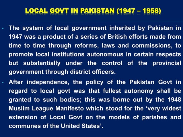 Local Government System in Pakistan PPT