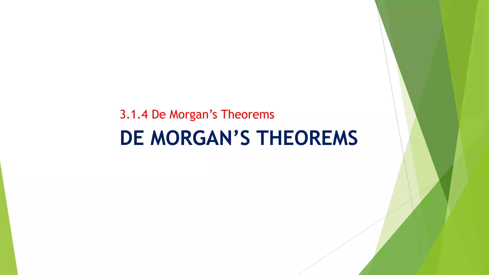 DE MORGAN’S THEOREMS
3.1.4 De Morgan’s Theorems
 