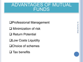 Fund according to Investment ObjectiveA scheme can also be classified as growth fund, income fund, or balanced fund considering its investment objective.Growth / Equity Oriented SchemeThe aim of growth funds is to provide capital appreciation over the medium to long- term. Such funds have comparatively high risks. These schemes provide different options to the investors like dividend option, capital appreciation, etc.by: Gurmeet Singh