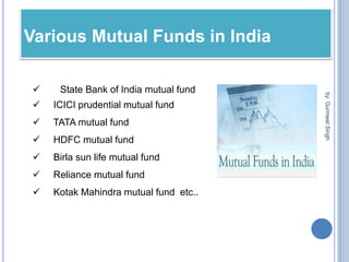 Income / Debt Oriented Scheme The aim of income funds is to provide regular and steady income to investors.Such schemes generally invest in fixed income securities such as bonds, corporate debentures, Government securities and money market instruments. Such funds are less risky compared to equity schemesby: Gurmeet Singh
