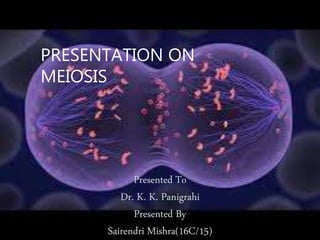 PRESENTATION ON
MEIOSIS
Presented To
Dr. K. K. Panigrahi
Presented By
Sairendri Mishra(16C/15)
 